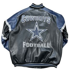 Dallas Cowboys Jacket Mens XL Vintage Black Faux Leather, G-III Bomber NFL